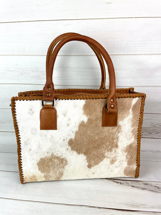 Leather Braided Camel Colored Cowhide Tote
