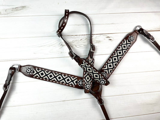 Southwest Black & White Woven Inset Leather Tack Set