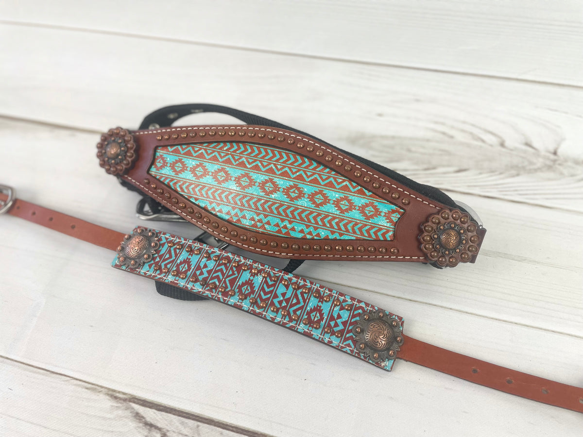 Teal And Brown Aztec Pattern Bronc Halter