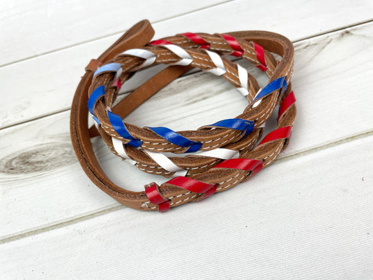 Red White and Blue Laced Leather Over Under Whip
