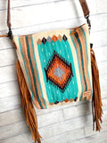 Turquoise & Orange Aztec Wool Serape Handbag