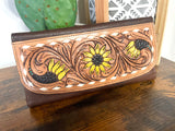Tooled Sunflower Teal Dotted Accent Wallet