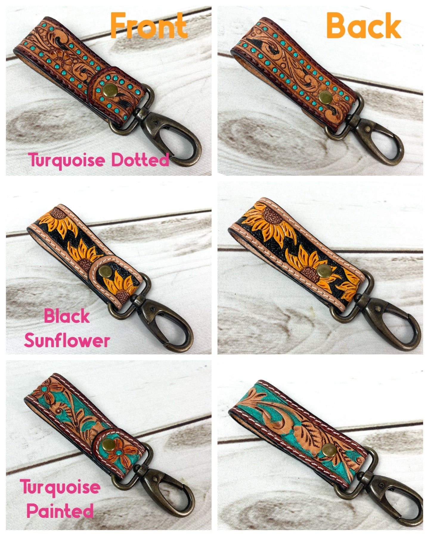 Tooled Leather Tab Key Fob