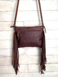 Cowgirl Weekend Dark Brown Cowhide Leather Fringe Handbag
