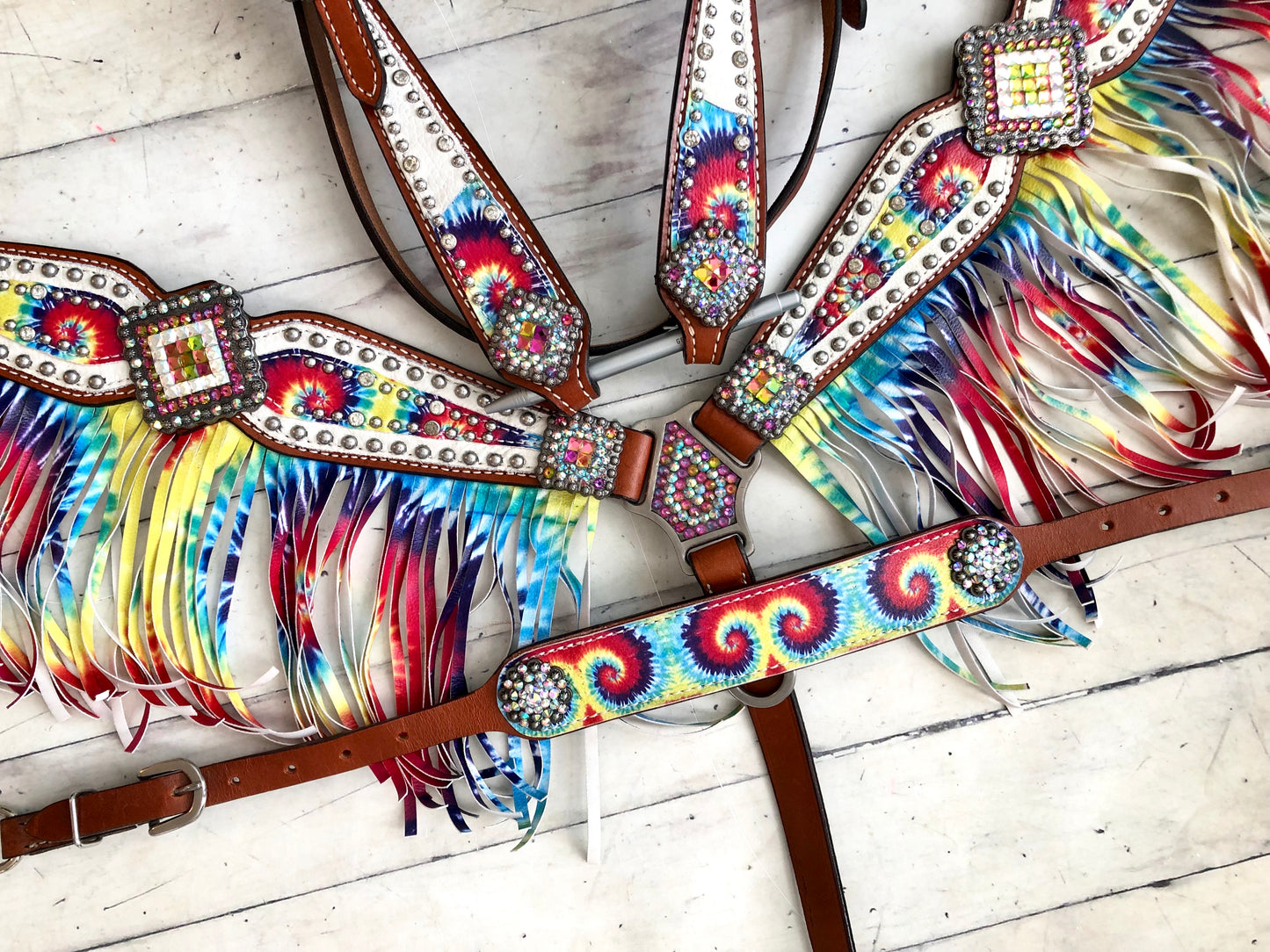 CLEARANCE! White Tie Dye Rainbow Fringe Set