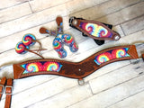 Tie Dye Floral Tooled Tripping Collar