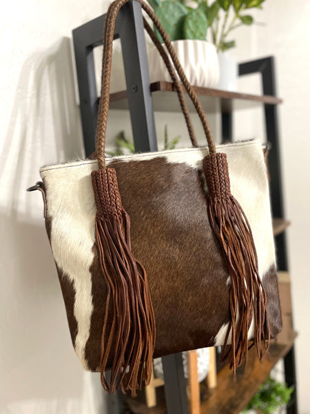 Clearance! Braided Leather Tassel Hide Tote