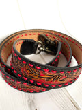 Red Buckstitch Red Painted Floral Tooled Leather Handbag Strap