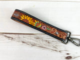 Colorful Floral Tooled Wristlet Leather Wristlet Key Fob