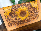 Sunflower Tooled & Painted Carryall Wallet