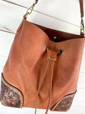 Leather Tooled & Studded Bucket Bag