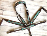 SALE! Teal White & Gold Navajo Pattern Beaded Inlay on Dark Leather