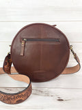 Cowhide and Sunflower Leather Tooled Round Canteen Crossbody Bag