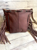 Dark Brown Hide Leather Bolo Tie Hide Bucket Handbag