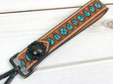 Turquoise Tooled Wristlet Leather Keychain