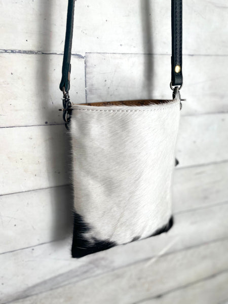 Black and White Cowhide Carryall Leather Bag