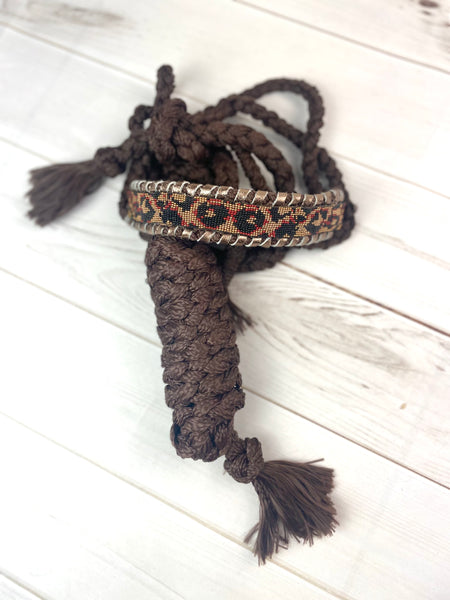 Leopard Beaded Design with Leaf Whipstitch on Nylon Muletape