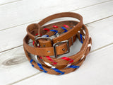 Red White & Blue Laced Leather Barrel Reins