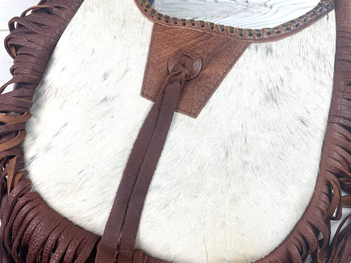 Brown Hide & Leather Boho Crossbody Long Fringe Bag