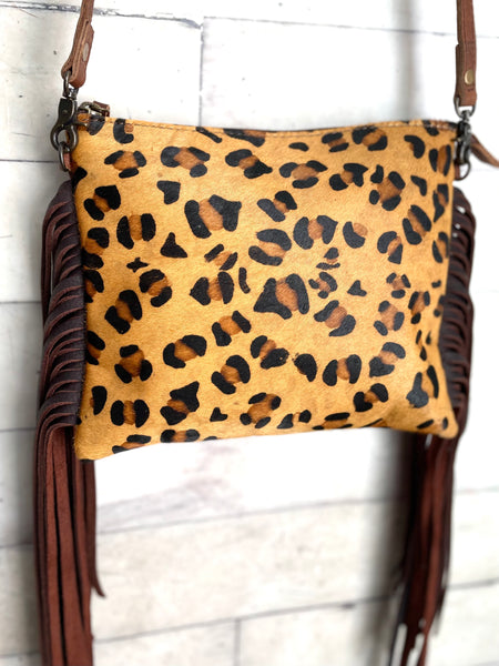 Sale!! Leopard Print Hide Leather Fringe Handbag