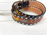 Pink Daisy & Sunflower Tooled Leather Woman’s Belt