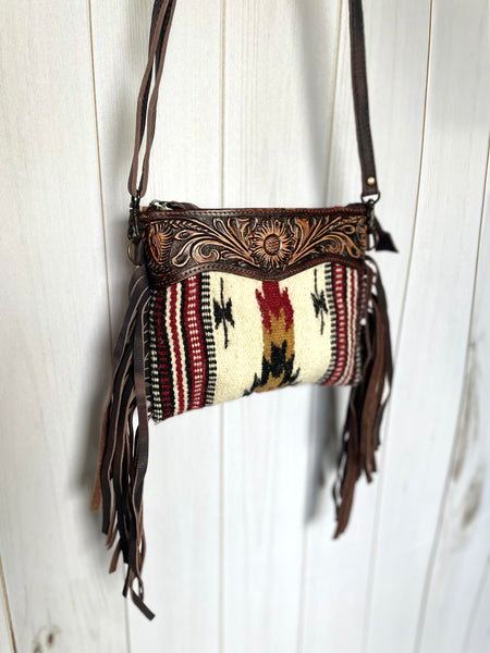 Small Mohave Cream Wool Pattern Fringe Bag