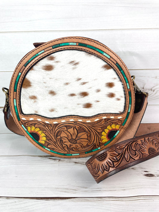 Cowhide and Sunflower Leather Canteen Crossbody Bag