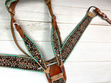 SALE! Leather Daisy Tooled Tack Set with Turquoise