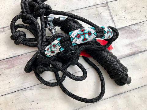Teal, White and Brown Cross Beaded Cowboy Knot Halter