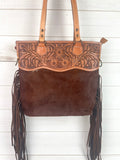 CLEARANCE! Brown Cowhide Western Leather Fringe Tote
