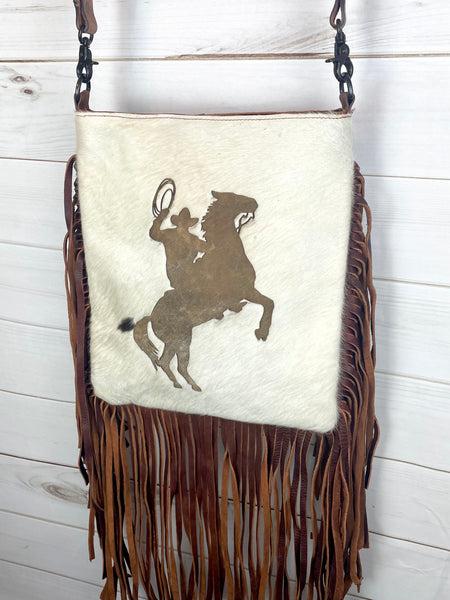 Rancher Branded Hide & Leather Fringe Bag