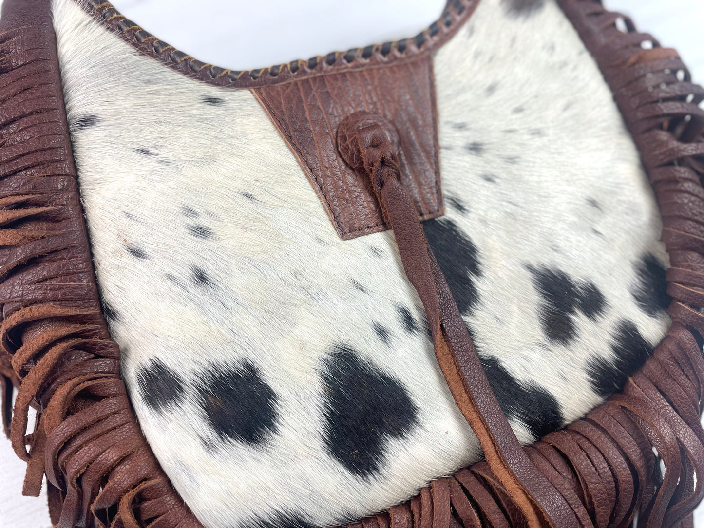 Brown Hide & Leather Boho Crossbody Long Fringe Bag