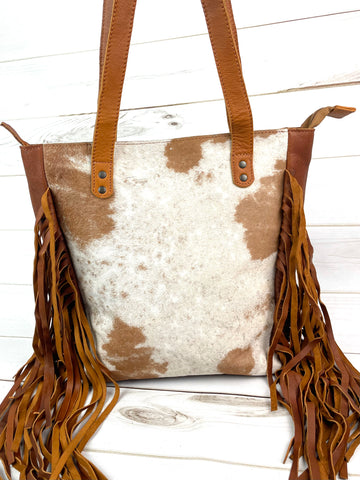 CLEARANCE! Aster Large Hide & Leather Fringe Tote