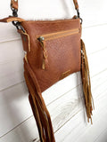 Tan Cowhide & Tan Leather Fringe Handbag
