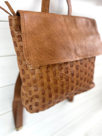 Clearance! Leather Basketweave Backpack