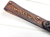 Teal Dotted Border Tooled Wristlet Leather Key Fob