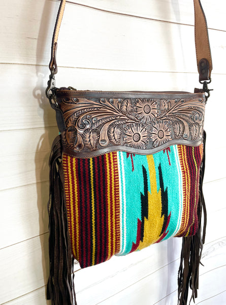 Mohave Red, Turquoise & Yellow Wool & Leather Bag