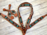 Teal / Mint and Bronze Beaded Inset Tack Set