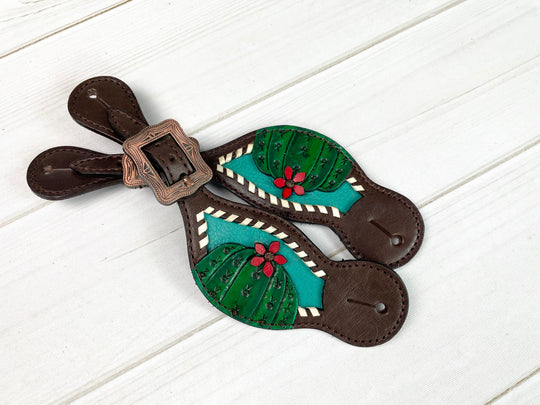 Cactus Bloom Teal with White Whipstitch Spur Straps