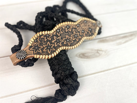 Daisy Tooled Scalloped Halter on Black Nylon Muletape