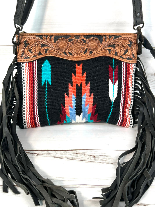 Mohave Black and Colorful Wool & Leather Medium Bag