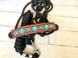 Clearance! Leather Beaded Inset Teal Cross Halter