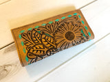 Turquoise Buckstitch Sunflower Tooled Wallet