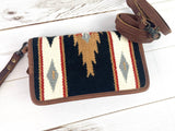 Tan and Black Diamond Wool & Leather Carryall Wallet