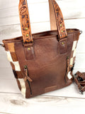 Silver Concho Hide Tote with Tooled Leather Straps