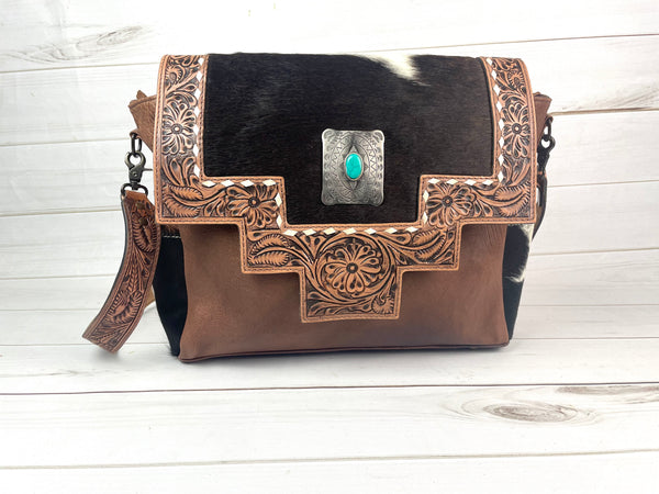 CLEARANCE! Monument Cowhide Leather Tooled Large Laptop Satchel