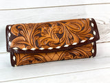 Floral and Scroll Tooled Two Tone Leather Wallet