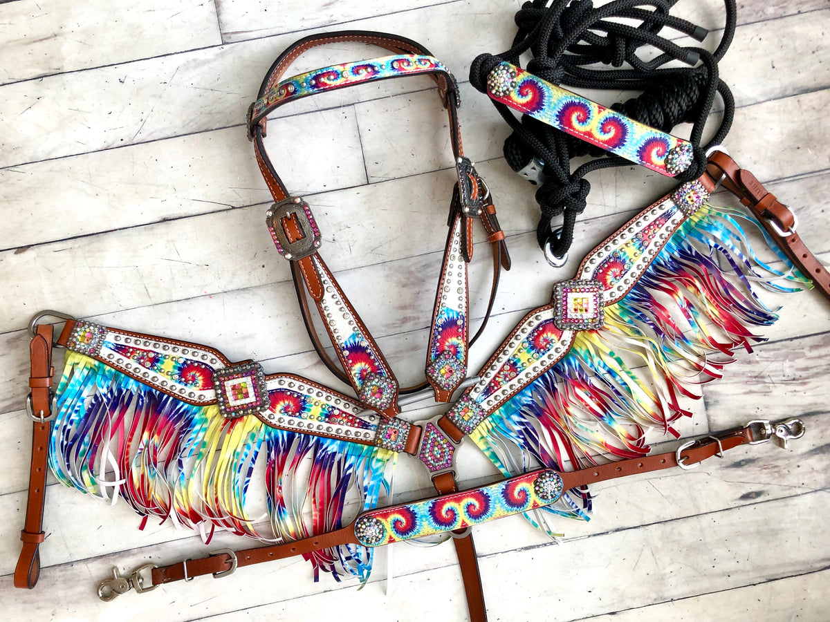 CLEARANCE! White Tie Dye Rainbow Fringe Set