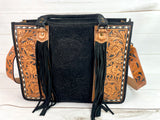 Black Canyon Suede Brocade Large Tote with Leather Floral Tooling