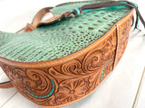 Turquoise Alligator Pattern Leather Tooled Hobo